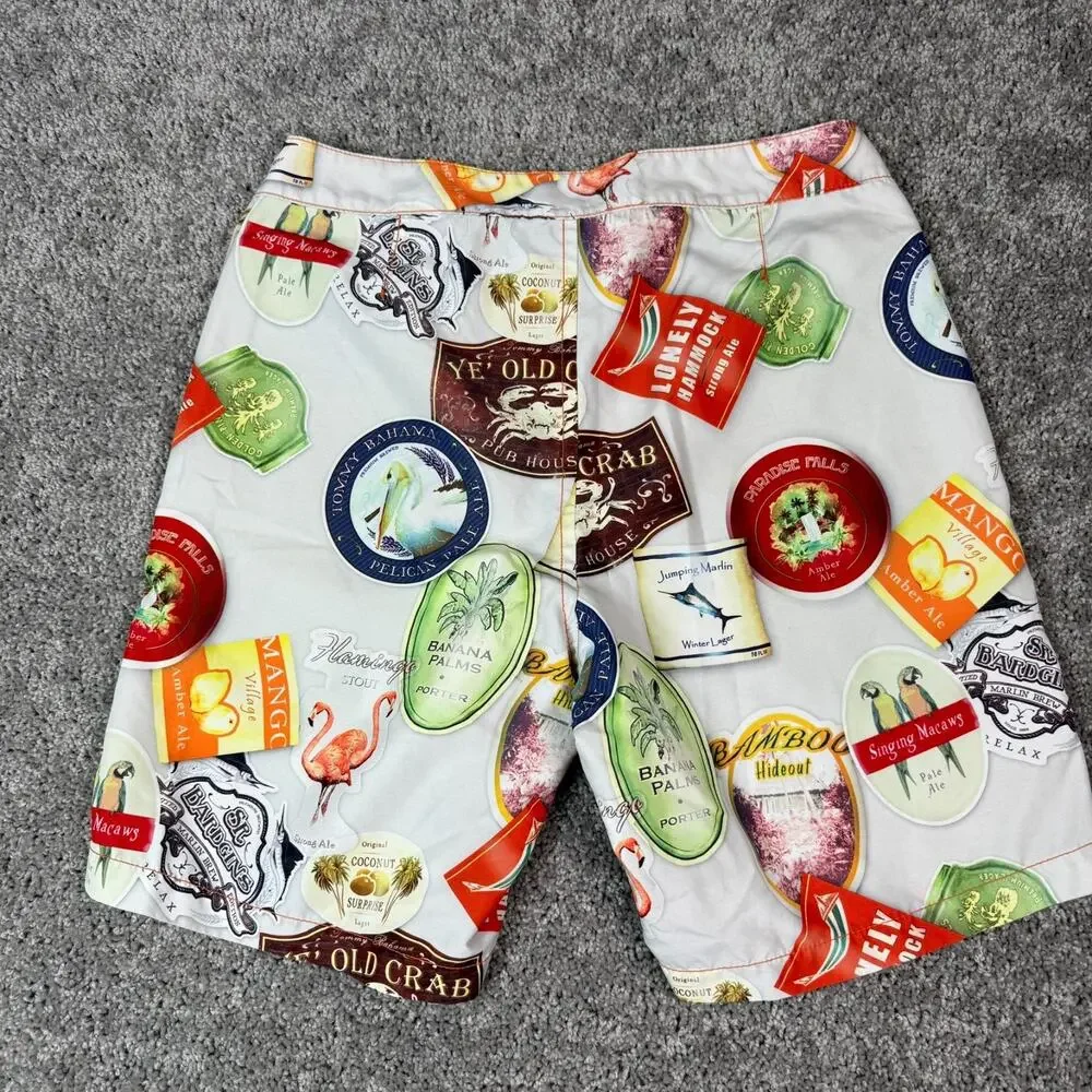 Tommy Bahama Relax Mens All Over Alcohol Print Board Swim Shorts Size 32 Beer